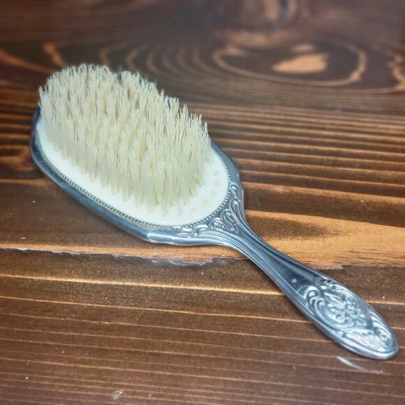 VTG Heavy Silver Plated Ornate Floral Filigree Grooming Vanity Hair Brush 7.75" - Picture 9 of 12